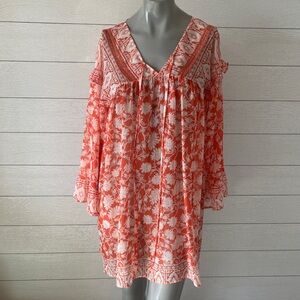 Pink Lily Coral and White Floral Midi Dress